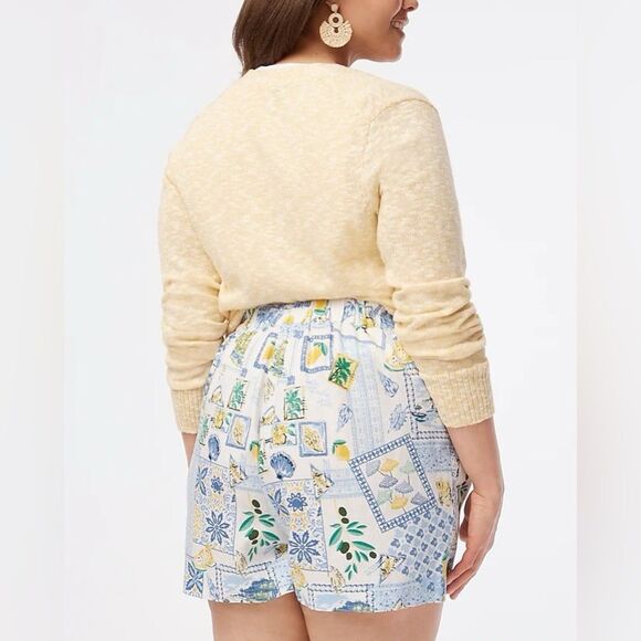 NWT J. Crew  Printed Elastic-back Linen Blend Pleated Shorts in Blue/Green - Picture 4 of 9